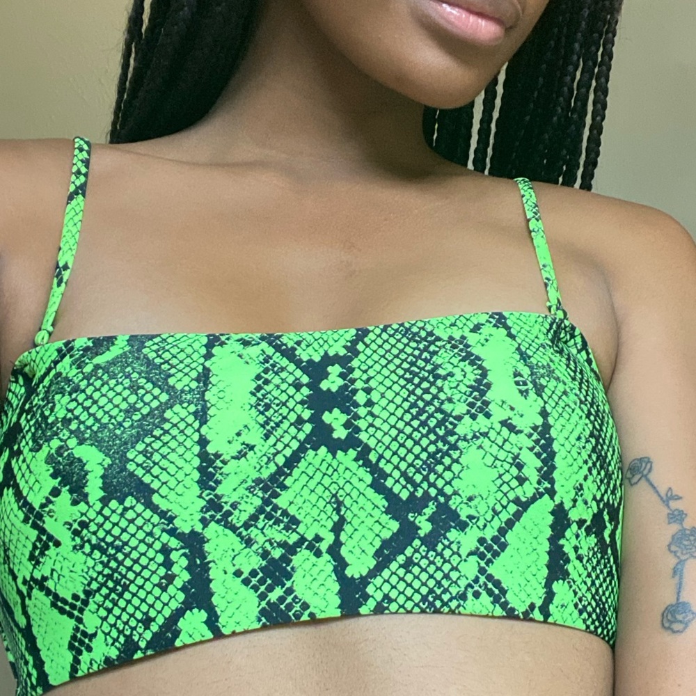 Zumiez neon green snakeskin swim top